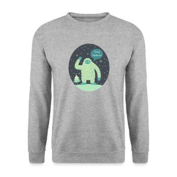 Frohe Weihnachten Yeti - Unisex Pullover - Weißgrau meliert - Vorne - Alina (178cm) & Michal (187cm)