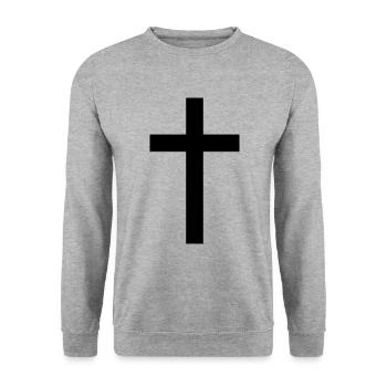 Jesus - Jesus Christus - Gott - Kreuz - Unisex Pullover - Weißgrau meliert - Vorne - Alina (178cm) & Michal (187cm)