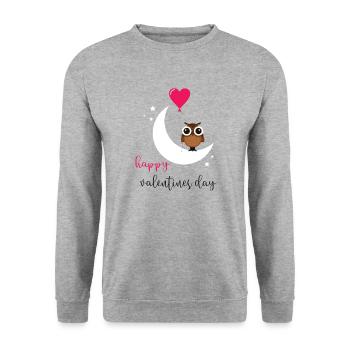 Valentine's Day Owl Heart Happy Valentine's Day - Sweat-shirt Unisexe - gris chiné - Devant - Alina (178cm) & Michal (187cm)