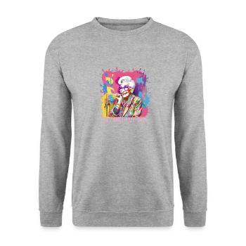 Bunt, Graffiti, illustration, Iris Apfel - Unisex Pullover - Weißgrau meliert - Vorne - Alina (178cm) & Michal (187cm)