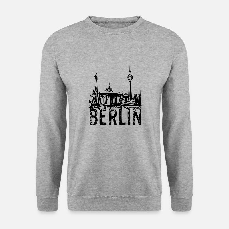 Berlin, Fernsehturm, Brandenburger Tor, Zeichnung - Unisex Pullover - Weißgrau meliert