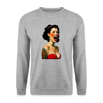 Der Schrei #4 - Unisex Pullover - Weißgrau meliert - Vorne - Alina (178cm) & Michal (187cm)