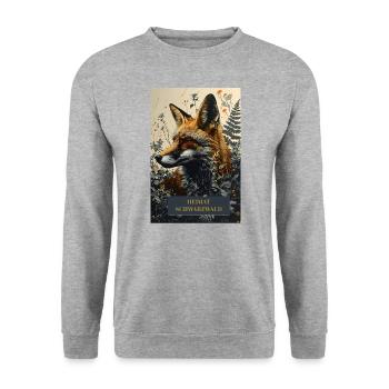 Vintage Fuchs im Schwarzwald - Unisex Pullover - Weißgrau meliert - Vorne - Alina (178cm) & Michal (187cm)