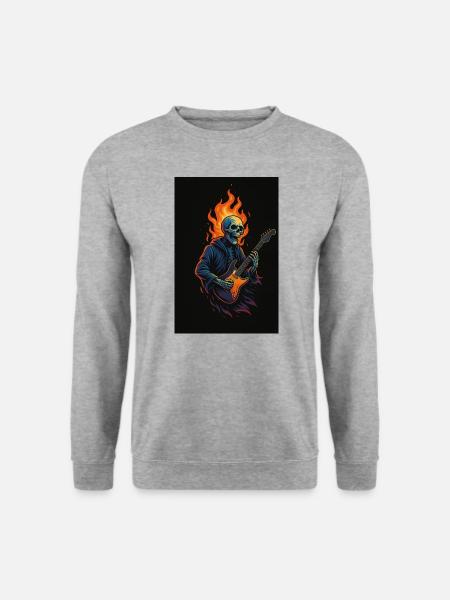 “Flaming Riffs – Skelett Rockt die Bühne” - Unisex Pullover - Weißgrau meliert