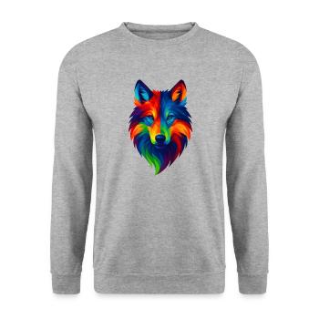 WPAP Polygon Stil Tiere Wolf - Unisex Pullover - Weißgrau meliert - Vorne - Alina (178cm) & Michal (187cm)