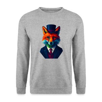 WPAP Stil Tiere - Fuchs eleganter Anzug Monokel - Unisex Pullover - Weißgrau meliert - Vorne - Alina (178cm) & Michal (187cm)