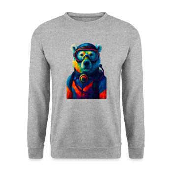 WPAP Style Animals - Polar Bear in Diving Suit Breathing Apparatus - Unisex Sweatshirt - salt & pepper - Front - Alina (178cm) & Michal (187cm)