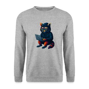 WPAP Stil Tiere - Techno Waschbär mit Hoody - Unisex Pullover - Weißgrau meliert - Vorne - Alina (178cm) & Michal (187cm)