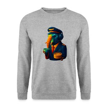 WPAP Style Animals - Elephant Flight Captain with Coffee - Unisex Sweatshirt - salt & pepper - Front - Alina (178cm) & Michal (187cm)