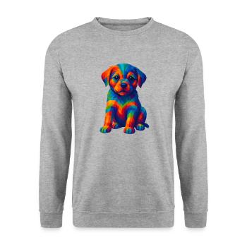 WPAP Polygon Stil Tiere - Hundewelpen Porträt - Unisex Pullover - Weißgrau meliert - Vorne - Alina (178cm) & Michal (187cm)