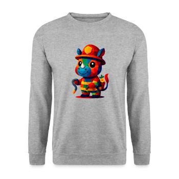 WPAP Polygon Kawaii Tiere Baby Nashorn Feuerwehr - Unisex Pullover - Weißgrau meliert - Vorne - Alina (178cm) & Michal (187cm)