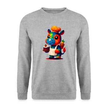 WPAP Polygon Kawaii Stil Tiere Baby Nilpferd Koch - Unisex Pullover - Weißgrau meliert - Vorne - Alina (178cm) & Michal (187cm)