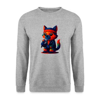 WPAP Polygon Kawaii Style Animals Baby Wolf Singer - Unisex Sweatshirt - salt & pepper - Front - Alina (178cm) & Michal (187cm)