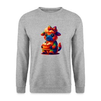 WPAP Polygon Kawaii Stil Tiere Baby Schaf (Lamm) - Unisex Pullover - Weißgrau meliert - Vorne - Alina (178cm) & Michal (187cm)