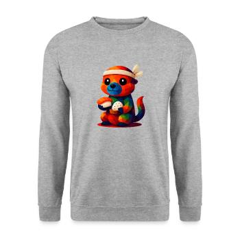 Polygon Kawaii Stil Tiere Baby Otter Sushi Meister - Unisex Pullover - Weißgrau meliert - Vorne - Alina (178cm) & Michal (187cm)