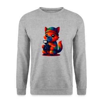 WPAP Polygon Kawaii Stil Tiere Baby Fuchs Fotograf - Unisex Pullover - Weißgrau meliert - Vorne - Alina (178cm) & Michal (187cm)