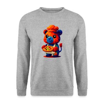 WPAP Polygon Kawaii Stil Tiere Baby Bär Pizzakoch - Unisex Pullover - Weißgrau meliert - Vorne - Alina (178cm) & Michal (187cm)