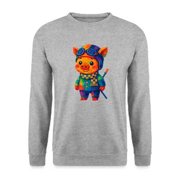 Polygon Kawaii Stil Tiere Baby Rennfahrer-Schwein - Unisex Pullover - Weißgrau meliert - Vorne - Alina (178cm) & Michal (187cm)