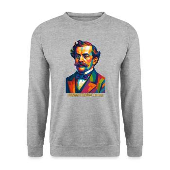 WPAP Polygon Portrait Johann Strauss (Vater) - Unisex Pullover - Weißgrau meliert - Vorne - Alina (178cm) & Michal (187cm)