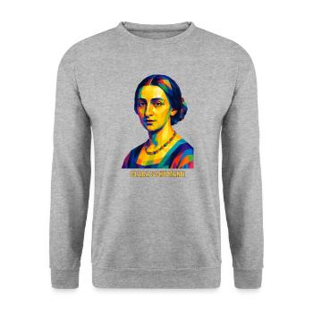 WPAP Polygon Portrait Clara Schumann Komponistin - Unisex Pullover - Weißgrau meliert - Vorne - Alina (178cm) & Michal (187cm)