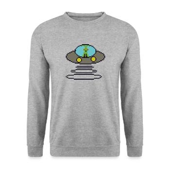 Retrogaming Pixel Ufo - Unisex Sweatshirt - salt & pepper - Front - Alina (178cm) & Michal (187cm)