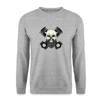 Totenkopf Tuner Tuning Auto Motorrad Geschenk - Unisex Pullover - Weißgrau meliert - Vorne - Alina (178cm) & Michal (187cm)