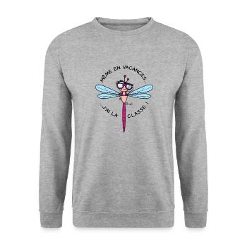 Libellule, Cadeau Instit, J'ai la Classe, Vacances - Sweat-shirt Unisexe - gris chiné - Devant - Alina (178cm) & Michal (187cm)