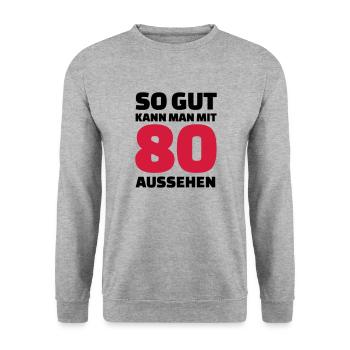 80 Geburtstag - Unisex Pullover - Weißgrau meliert - Vorne - Alina (178cm) & Michal (187cm)
