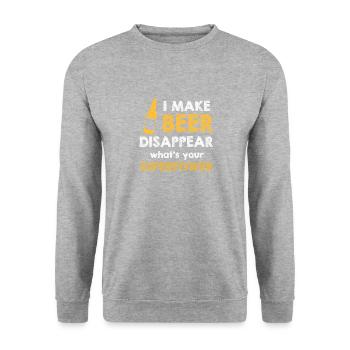 I make Beer Disappear, whats your SUPERPOWER - Unisex Pullover - Weißgrau meliert - Vorne - Alina (178cm) & Michal (187cm)