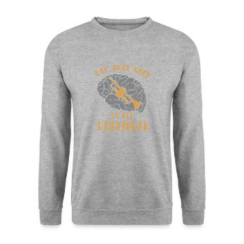 Der Arzt sagt es ist unheilbar Trompete - Unisex Pullover - Weißgrau meliert - Vorne - Alina (178cm) & Michal (187cm)