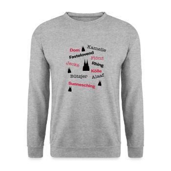 Kölsche Sprache - Unisex Pullover - Weißgrau meliert - Vorne - Alina (178cm) & Michal (187cm)