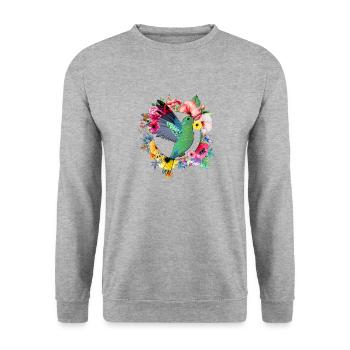 Hummingbird Bird Flowers Bouquet - Unisex Sweatshirt - salt & pepper - Front - Alina (178cm) & Michal (187cm)