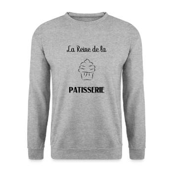 REINE DE LA PATISSERIE. GOURMANDE. PATISSERIE - Sweat-shirt Unisexe - gris chiné - Devant - Alina (178cm) & Michal (187cm)