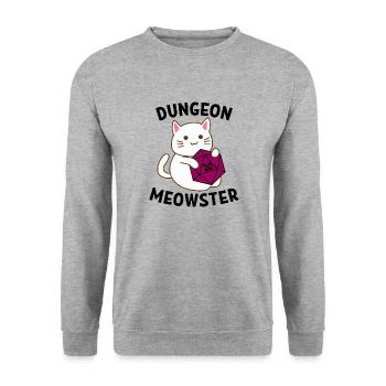 Dungeon meowster Rollenspiel Nerd Geek Geschenk - Unisex Pullover - Weißgrau meliert - Vorne - Alina (178cm) & Michal (187cm)