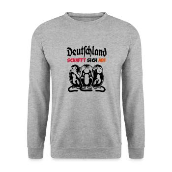 Deutschland schafft sich ab hören sehen sagen - Unisex Pullover - Weißgrau meliert - Vorne - Alina (178cm) & Michal (187cm)