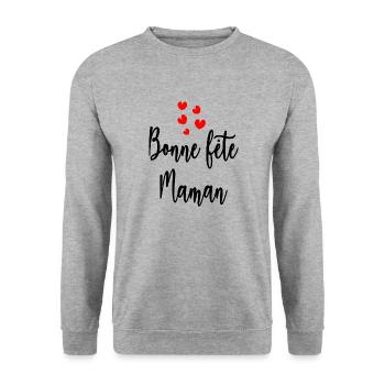 FÊTE DES MÈRES. BONNE FÊTE MAMAN. MAMAN - Sweat-shirt Unisexe - gris chiné - Devant - Alina (178cm) & Michal (187cm)