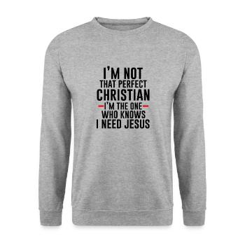 Ich bin derjenige, der weiß, dass ich Jesus brauche - Unisex Pullover - Weißgrau meliert - Vorne - Alina (178cm) & Michal (187cm)