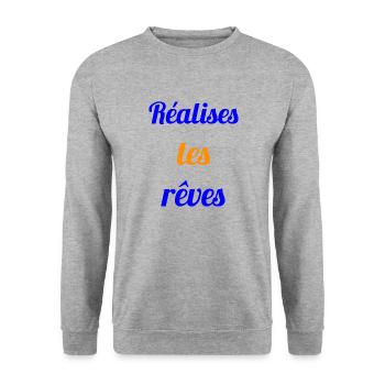 REALISES TES REVES - Citation sur les rêves - Sweat-shirt Unisexe - gris chiné - Devant - Alina (178cm) & Michal (187cm)