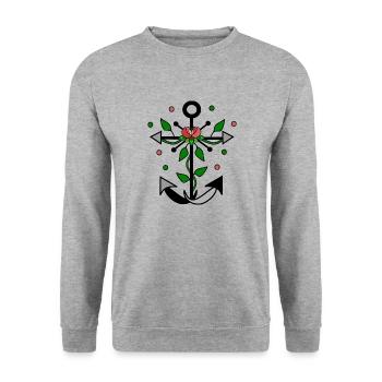 Flowery anchor - Unisex Sweatshirt - salt & pepper - Front - Alina (178cm) & Michal (187cm)