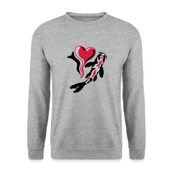 I Love Koi Fisch - Unisex Pullover - Weißgrau meliert - Vorne - Alina (178cm) & Michal (187cm)