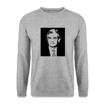 Jerome Powell FED Börse Zinsen Geschenk Idee - Unisex Pullover - Weißgrau meliert - Vorne - Alina (178cm) & Michal (187cm)