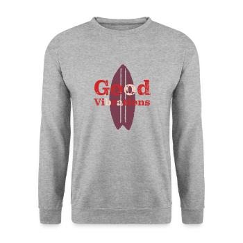 Good Vibrations, Surfing,Waves, Ocean, Stehpaddler - Unisex Pullover - Weißgrau meliert - Vorne - Alina (178cm) & Michal (187cm)