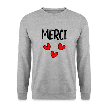 THANK YOU. THANKS. THANK YOU. ANNIVERSARY. BIRTH. - Unisex Sweatshirt - salt & pepper - Front - Alina (178cm) & Michal (187cm)