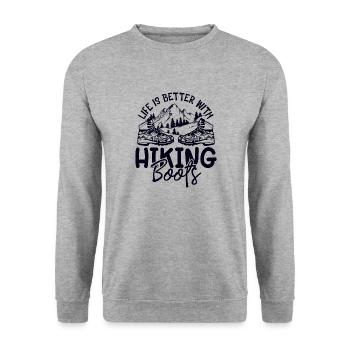 Vergiss nicht deine Wanderschuhe, Wandern Wanderer - Unisex Pullover - Weißgrau meliert - Vorne - Alina (178cm) & Michal (187cm)