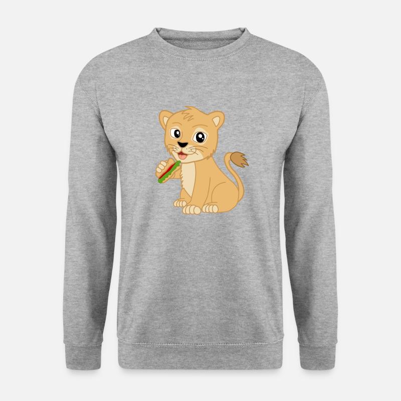 Süßer Baby Löwe mit Sandwich - Unisex Pullover - Weißgrau meliert