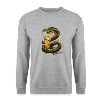 Drôle d’illustration de bande dessinée Serpent avec de la bière - Sweat-shirt Unisexe - gris chiné - Devant - Alina (178cm) & Michal (187cm)