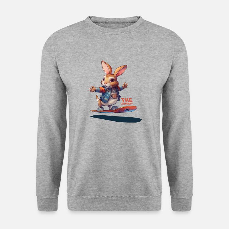 Hase auf Skateboard der Zukunft - Unisex Pullover - Weißgrau meliert