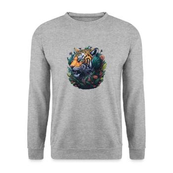 Tiger Vintage Gamer - Unisex Pullover - Weißgrau meliert - Vorne - Alina (178cm) & Michal (187cm)