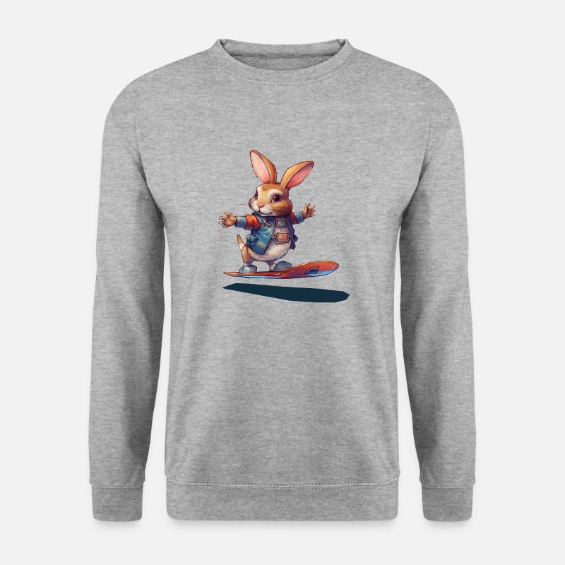 Hase auf Skateboard der Zukunft - Unisex Pullover - Weißgrau meliert