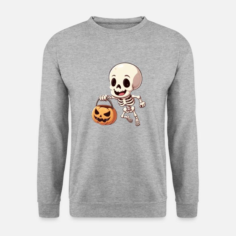 Halloween Fröhliches Skelett - Unisex Pullover - Weißgrau meliert